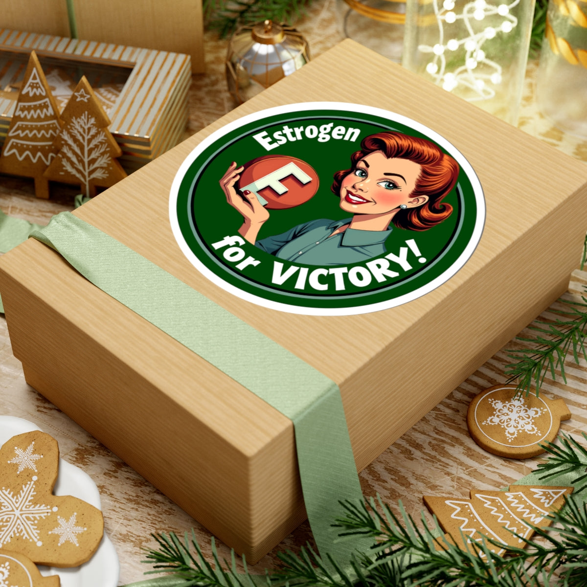 Estrogen for Victory! Kiss-Cut Stickers - wlw, sapphic, trans pride
