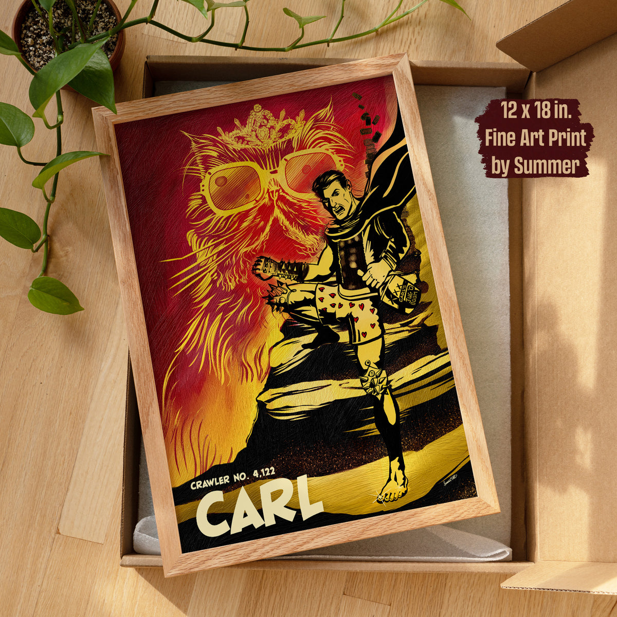 Carl and Princess Donut Archival Ink Art Print painted by Summer in Philly, Dungeon Crawler Carl, with Crawler Number