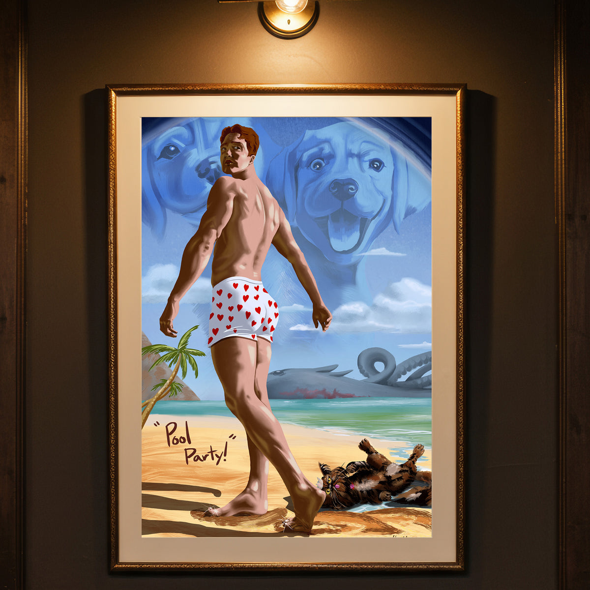 Carl and Donut on the Beach Dungeon Crawler Carl Archival Ink Art Print, painted by Summer in Philly