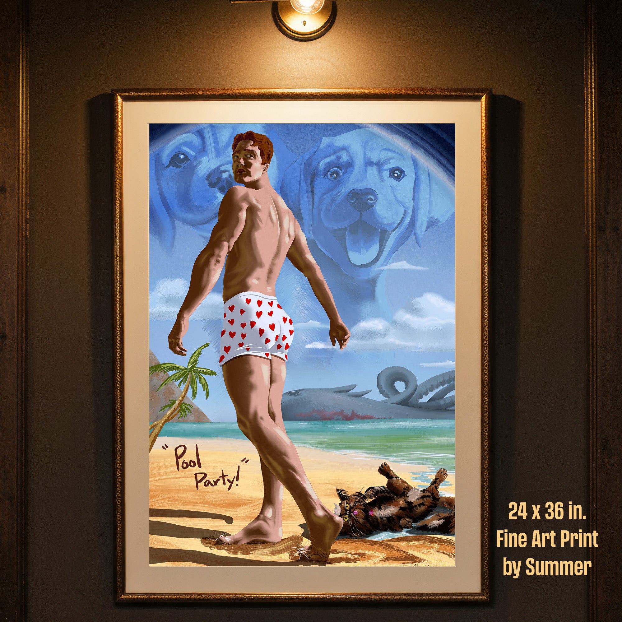 Carl and Donut on the Beach Dungeon Crawler Carl Archival Ink Art Print, painted by Summer in Philly