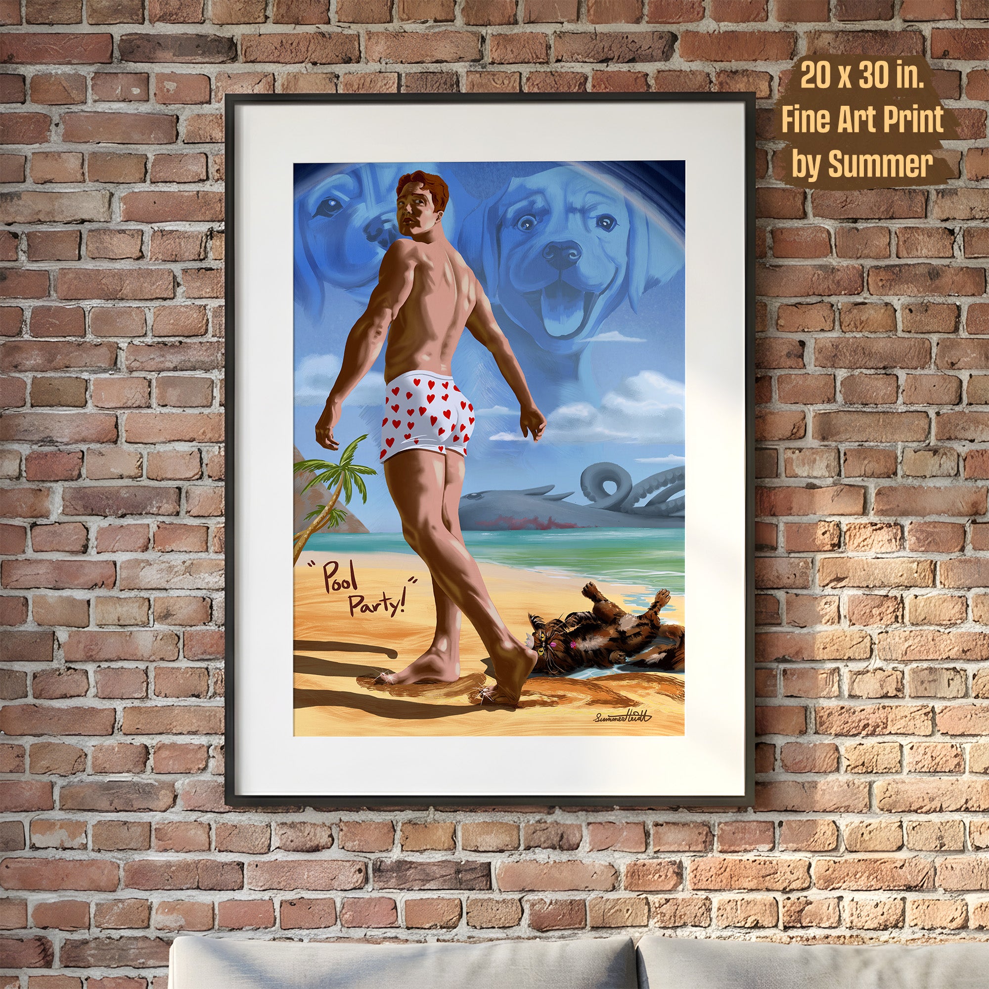 Carl and Donut on the Beach Dungeon Crawler Carl Archival Ink Art Print, painted by Summer in Philly