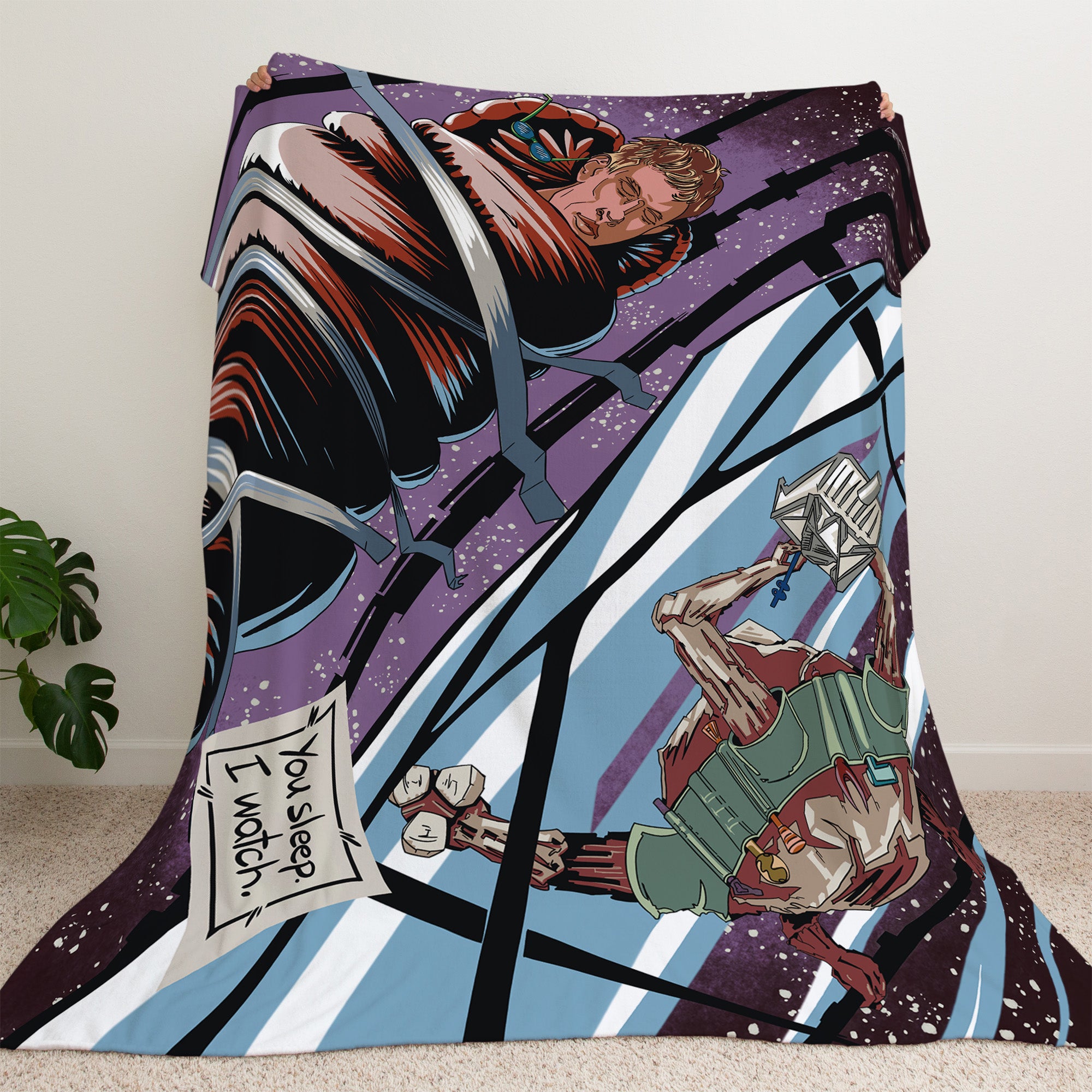 You Sleep I Watch Sherpa Fleece Blanket, design painted by Summer in Philly, Project Hail Mary