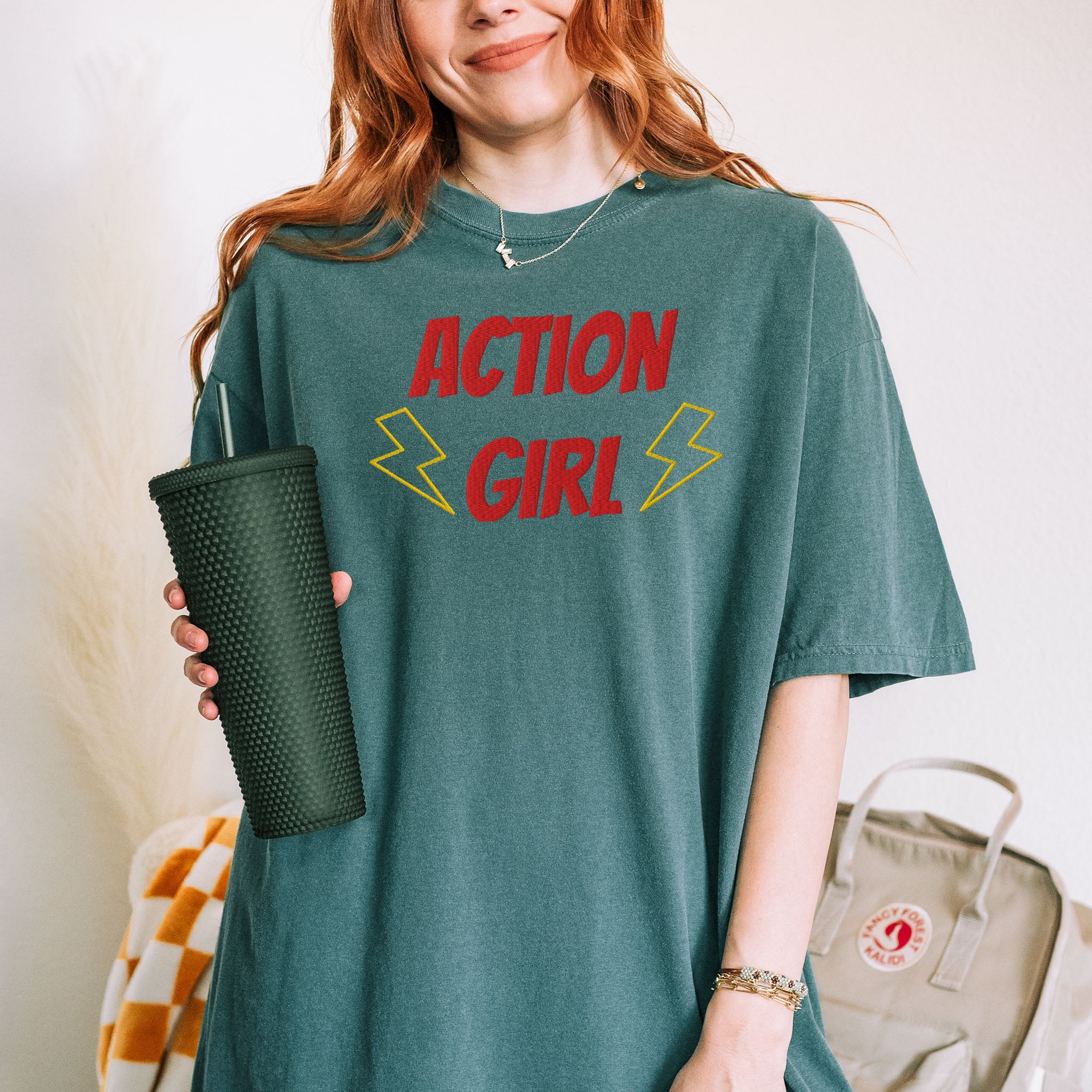 ACTION GIRL Embroidered Heavyweight T-shirt
