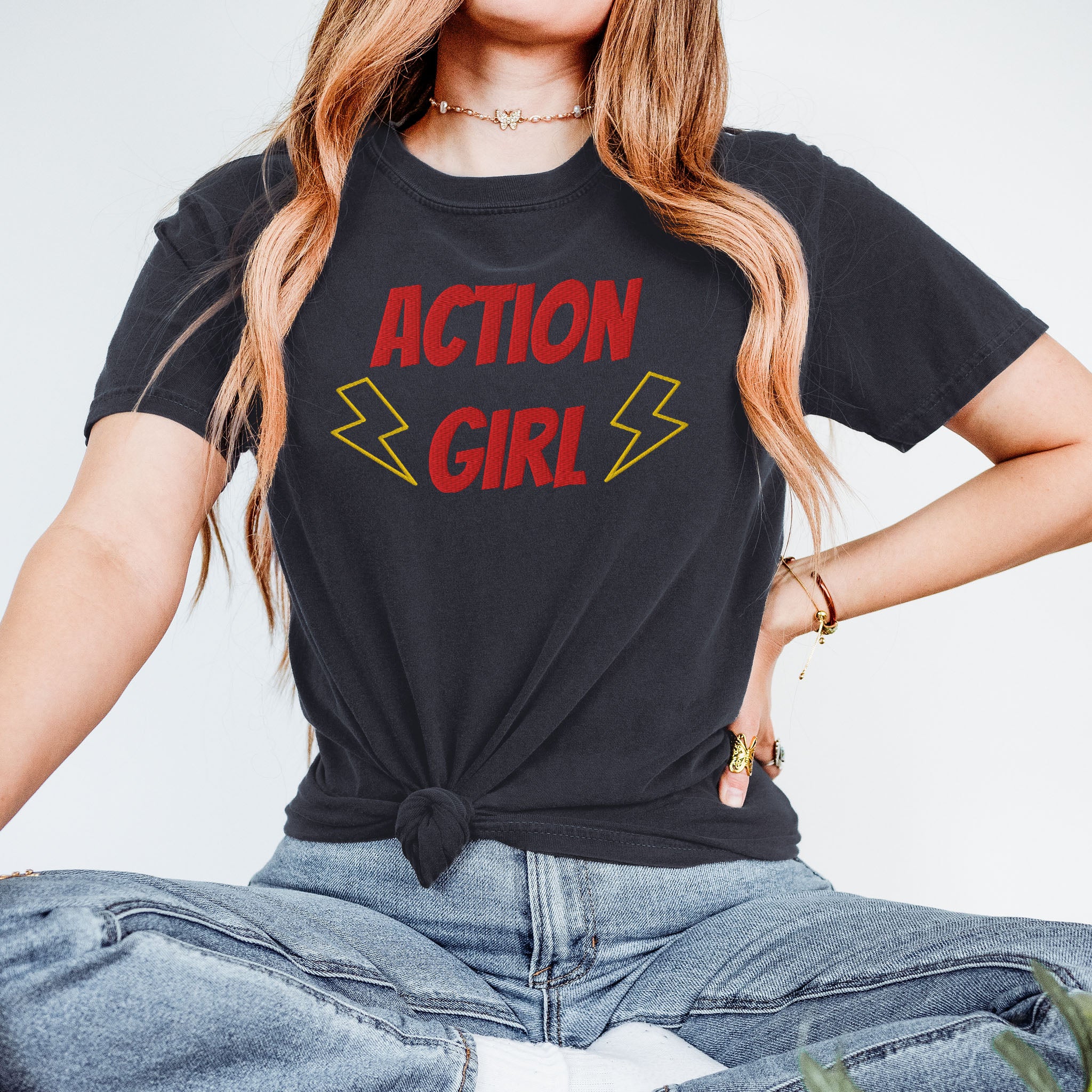 ACTION GIRL Embroidered Heavyweight T-shirt