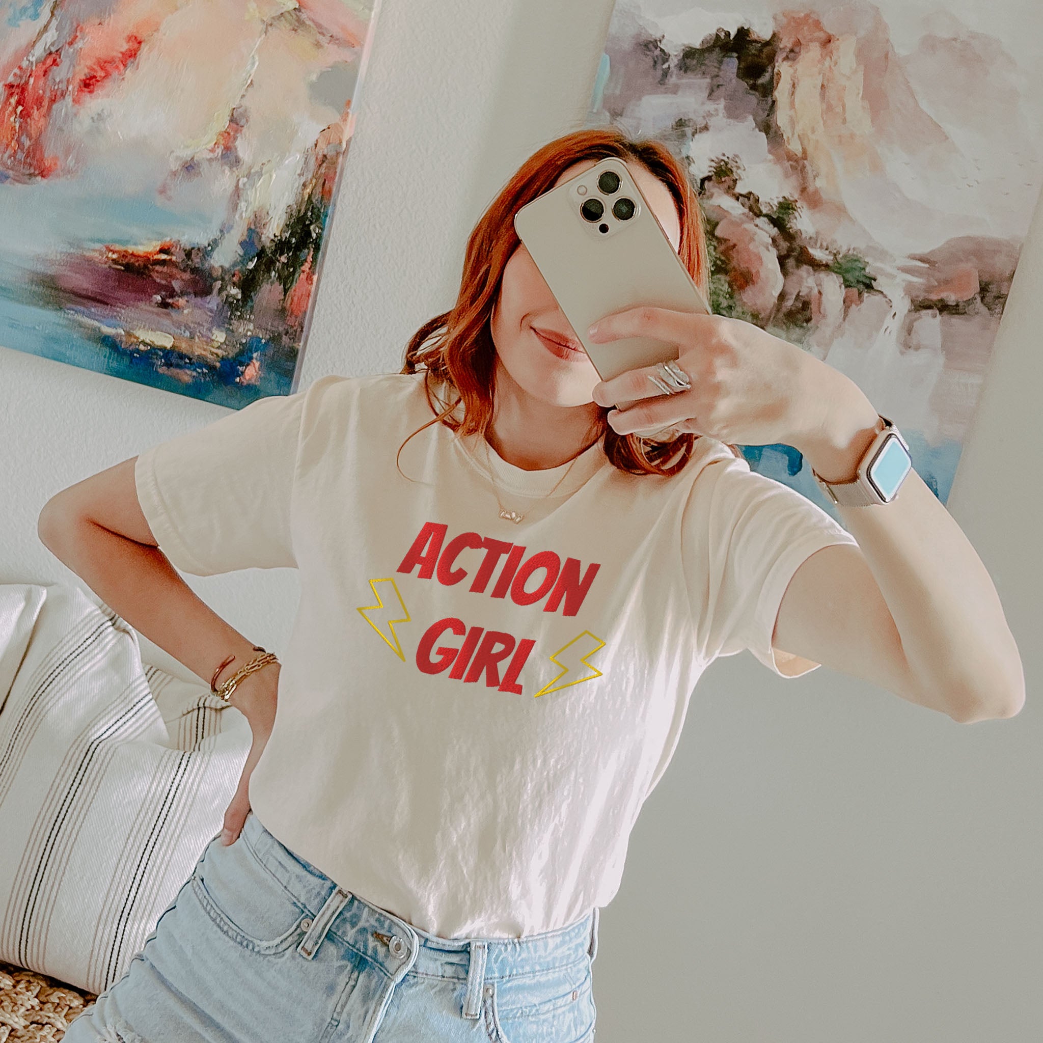 ACTION GIRL Embroidered Heavyweight T-shirt