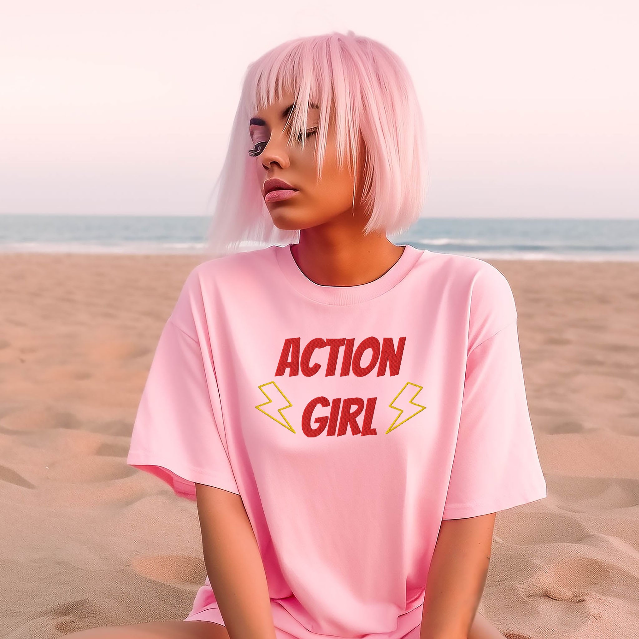 ACTION GIRL Embroidered Heavyweight T-shirt
