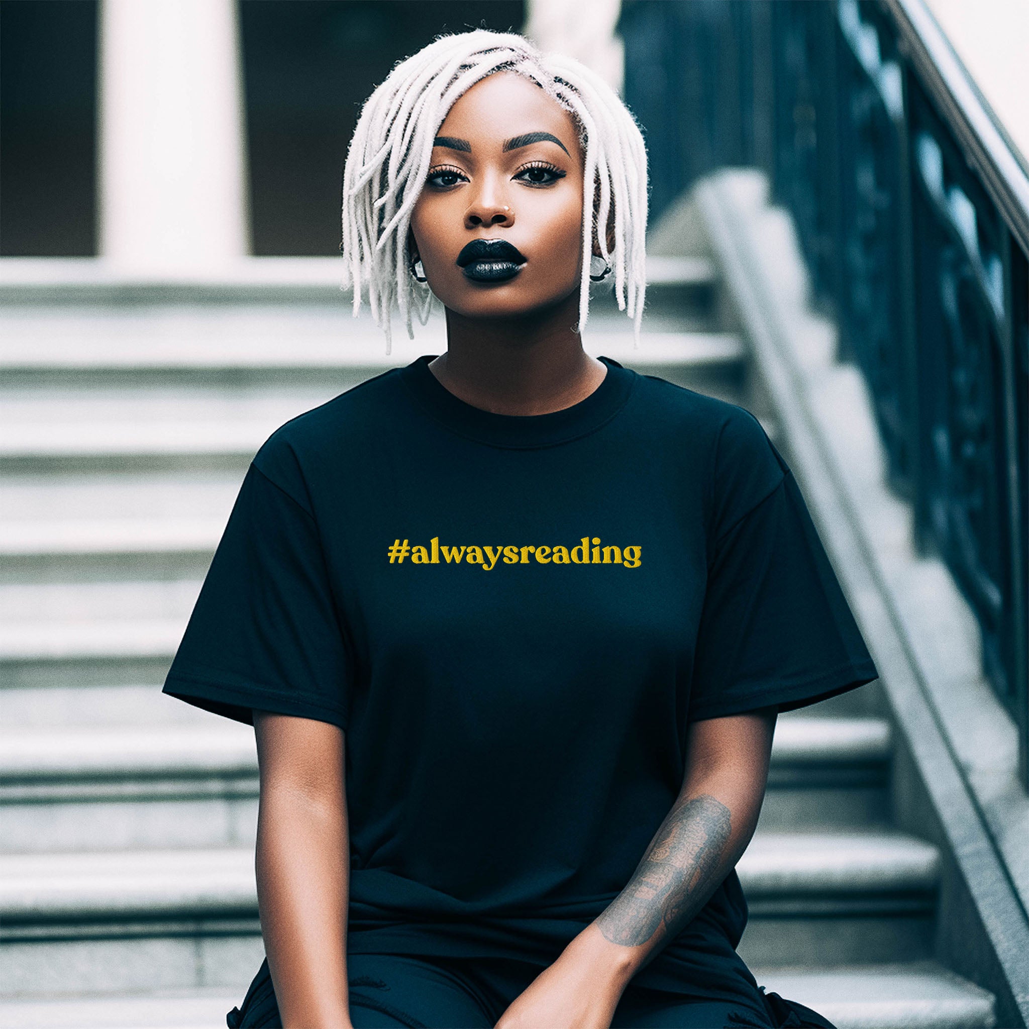 #alwaysreading Embroidered Heavyweight T-shirt