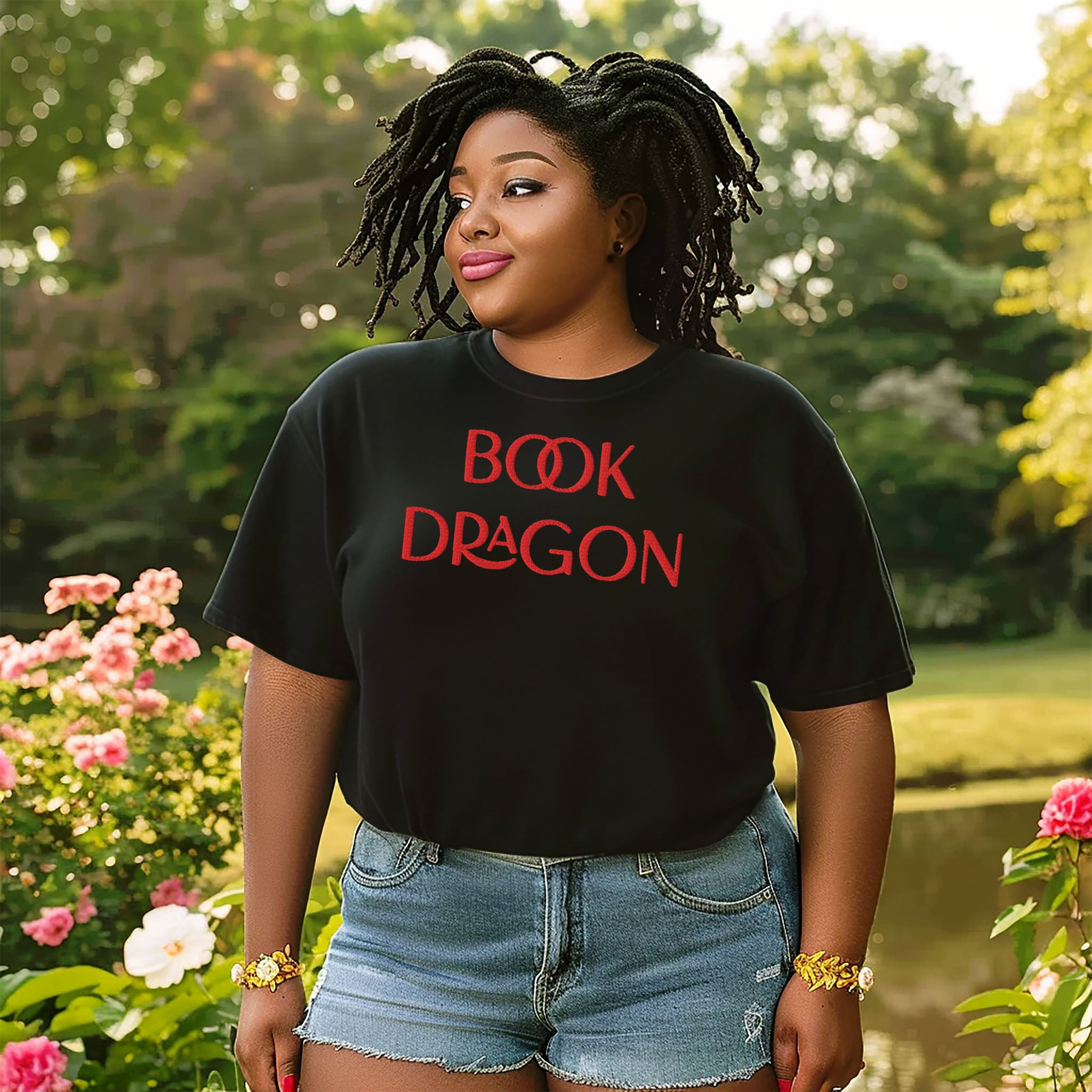 Book Dragon Embroidered Heavyweight T-shirt