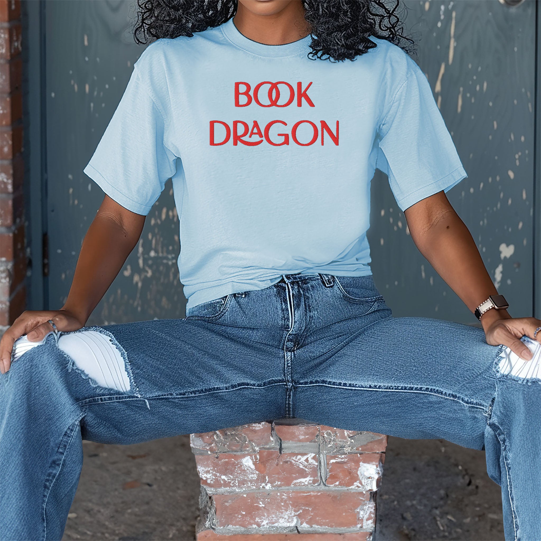 Book Dragon Embroidered Heavyweight T-shirt