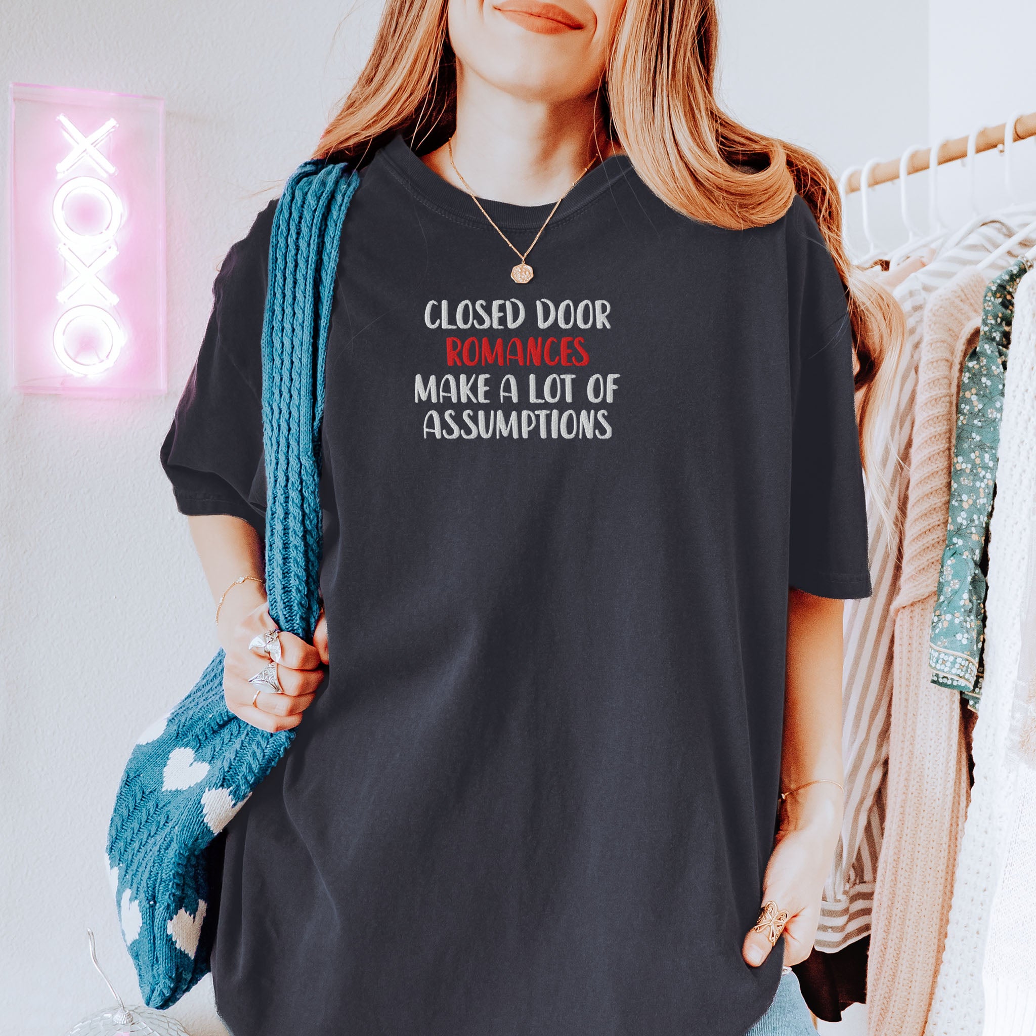 Embroidered T-shirt Funny Sarcastic Educational Romance Novel T-shirt Sassy Gift for Readers Bookworms Smut Reader Closed Door Romances