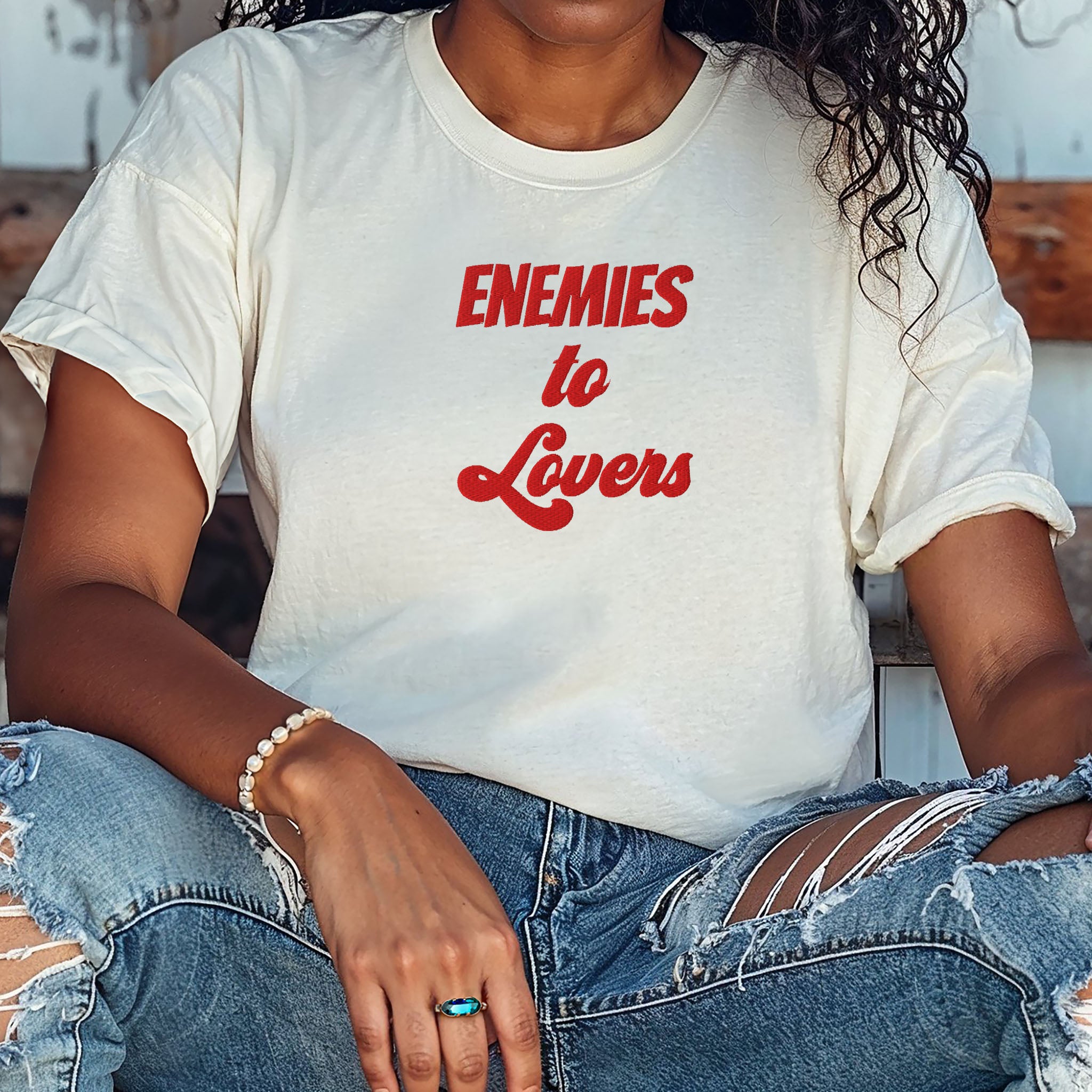Embroidered Romance Trope T-shirt Romance Reader Gift for Bookworm Spicy Romance Plus Sizes Available Comfort Colors Enemies to Lovers