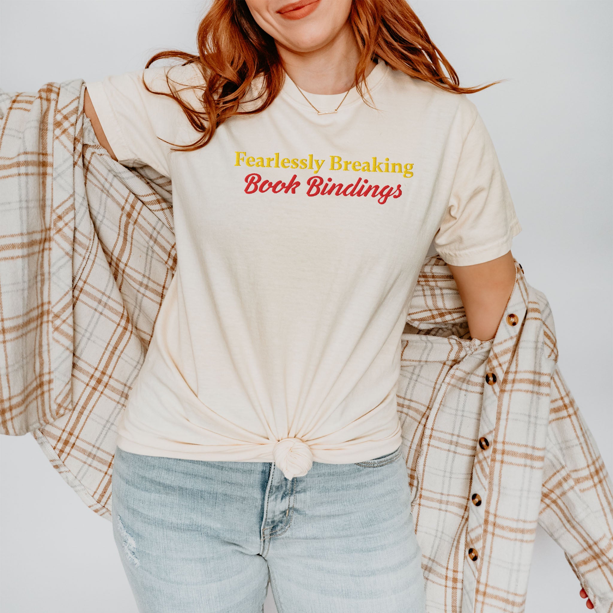 Fearlessly Breaking Book Bindings Embroidered Heavyweight T-shirt
