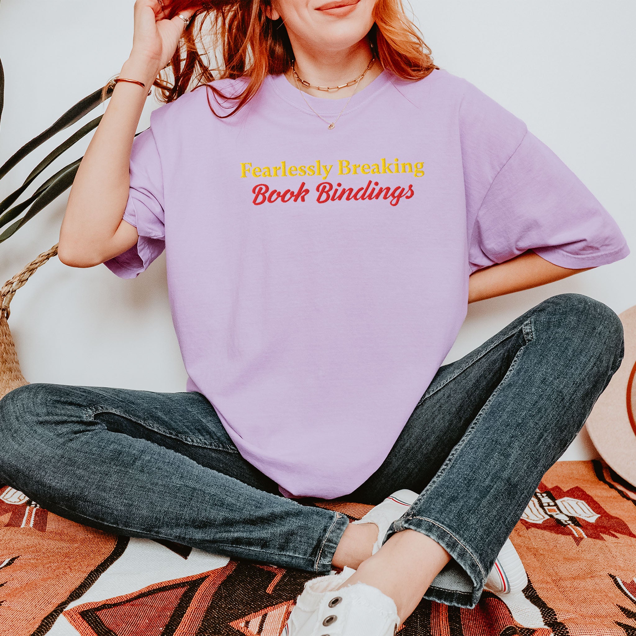 Fearlessly Breaking Book Bindings Embroidered Heavyweight T-shirt