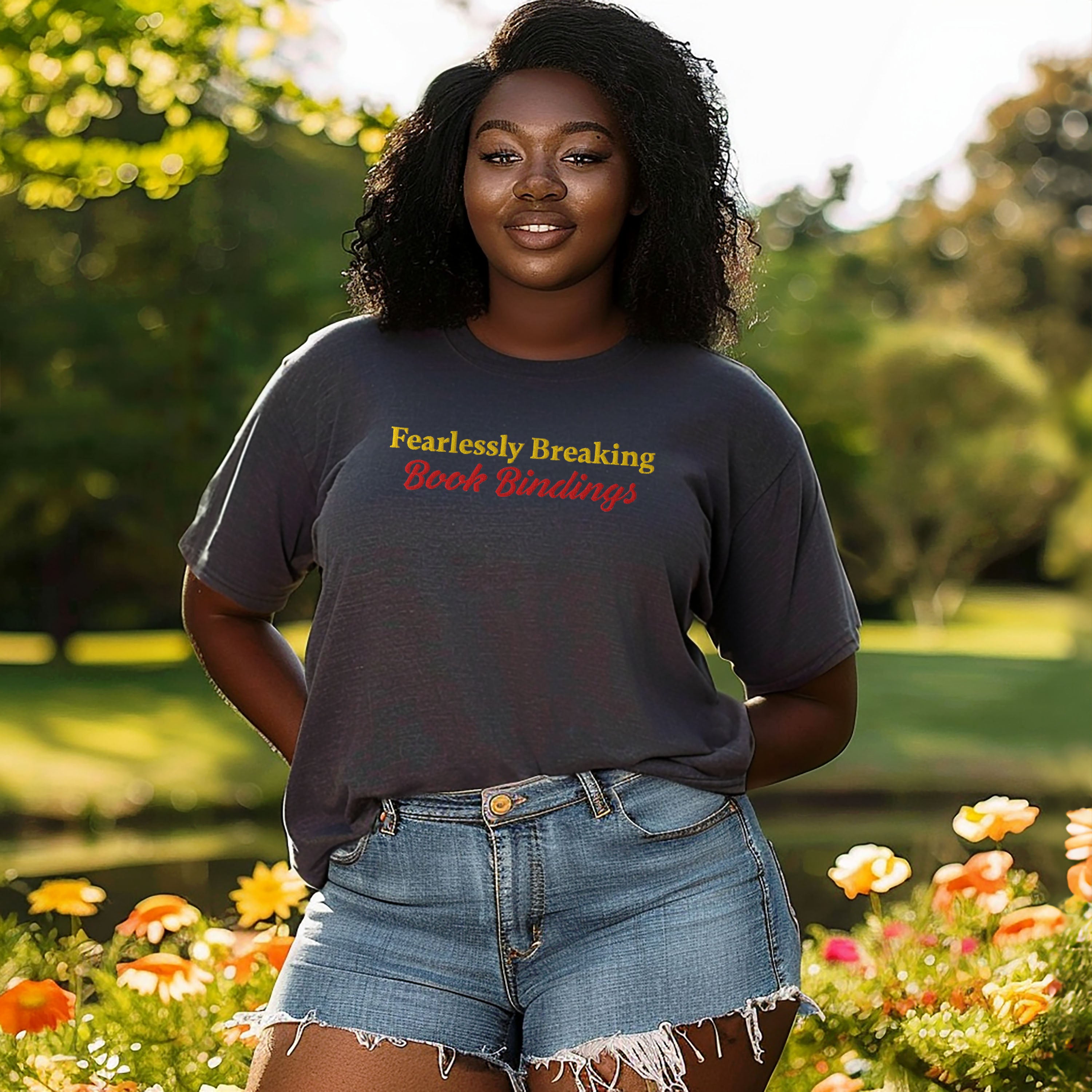 Fearlessly Breaking Book Bindings Embroidered Heavyweight T-shirt