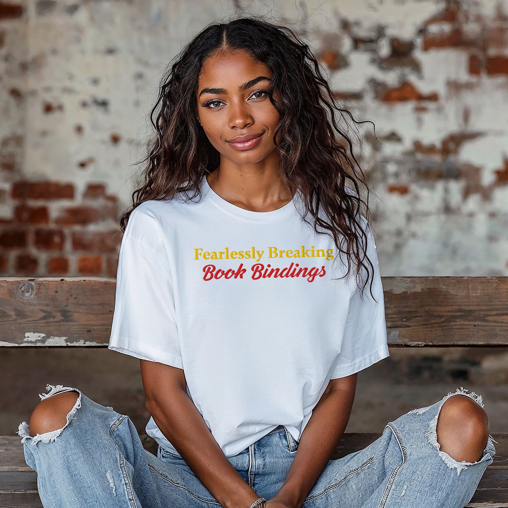 Fearlessly Breaking Book Bindings Embroidered Heavyweight T-shirt