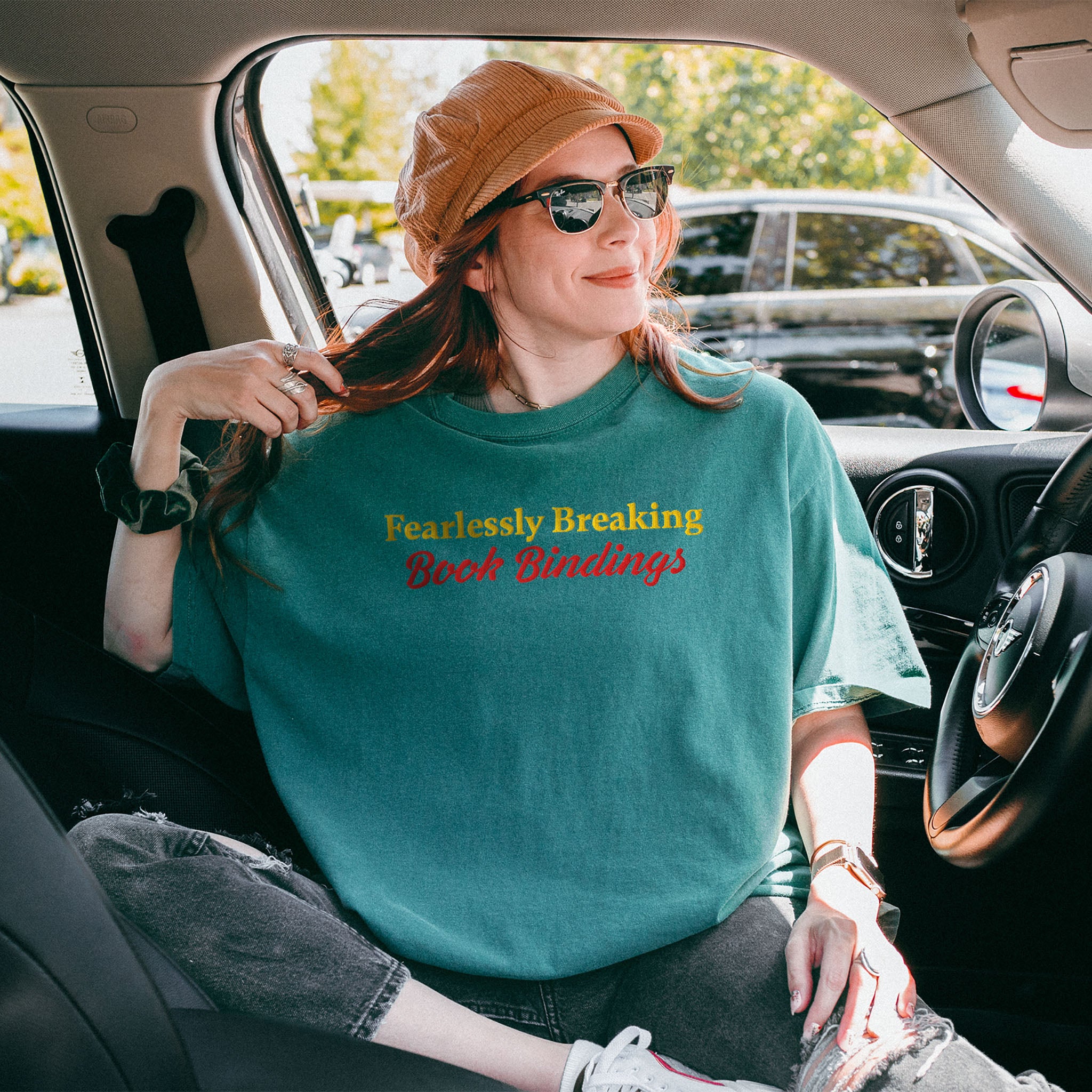 Fearlessly Breaking Book Bindings Embroidered Heavyweight T-shirt