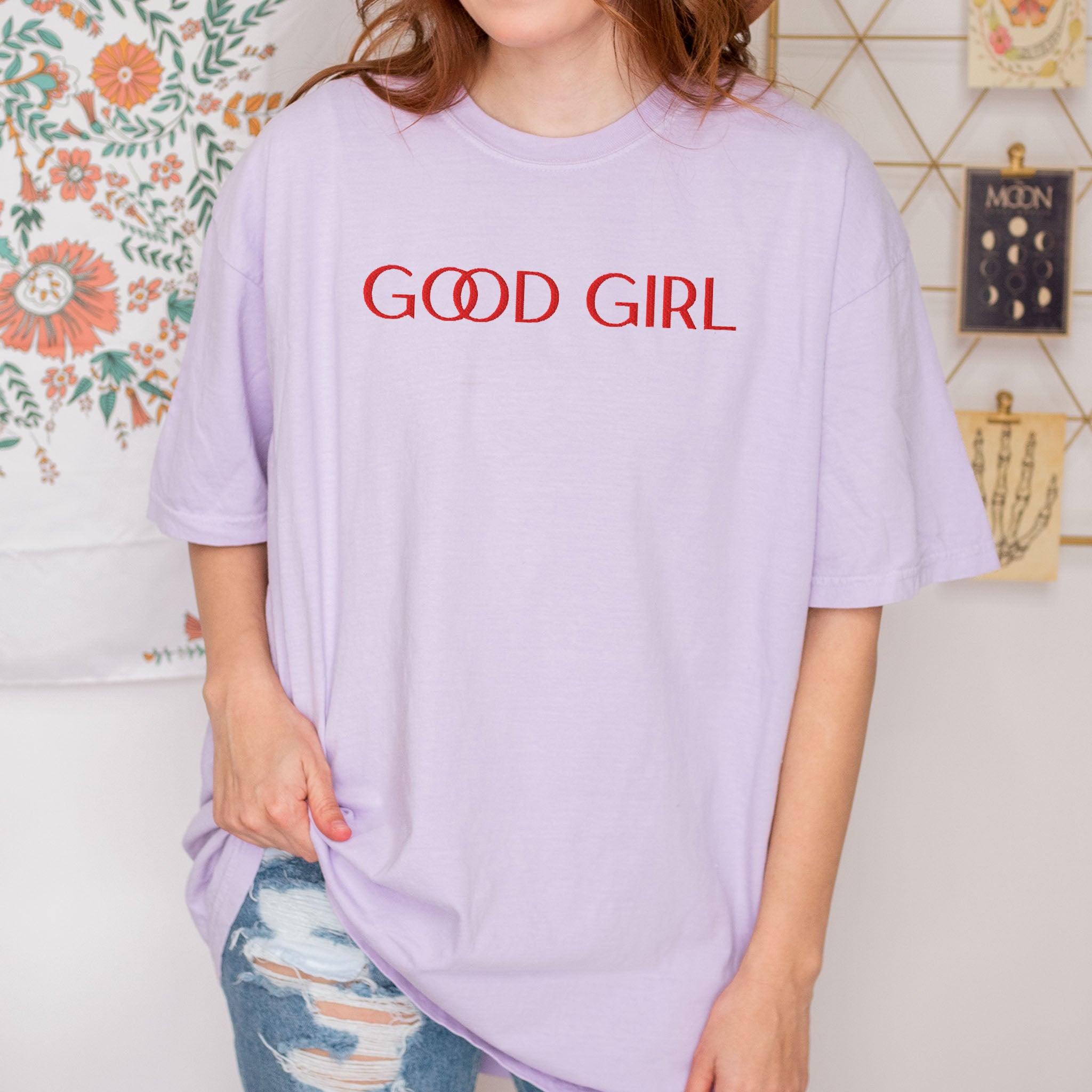 Embroidered Good Girl Tee Funny gift for women who love dark romance and smut. Humorous and bookish Comfort Color T-shirt