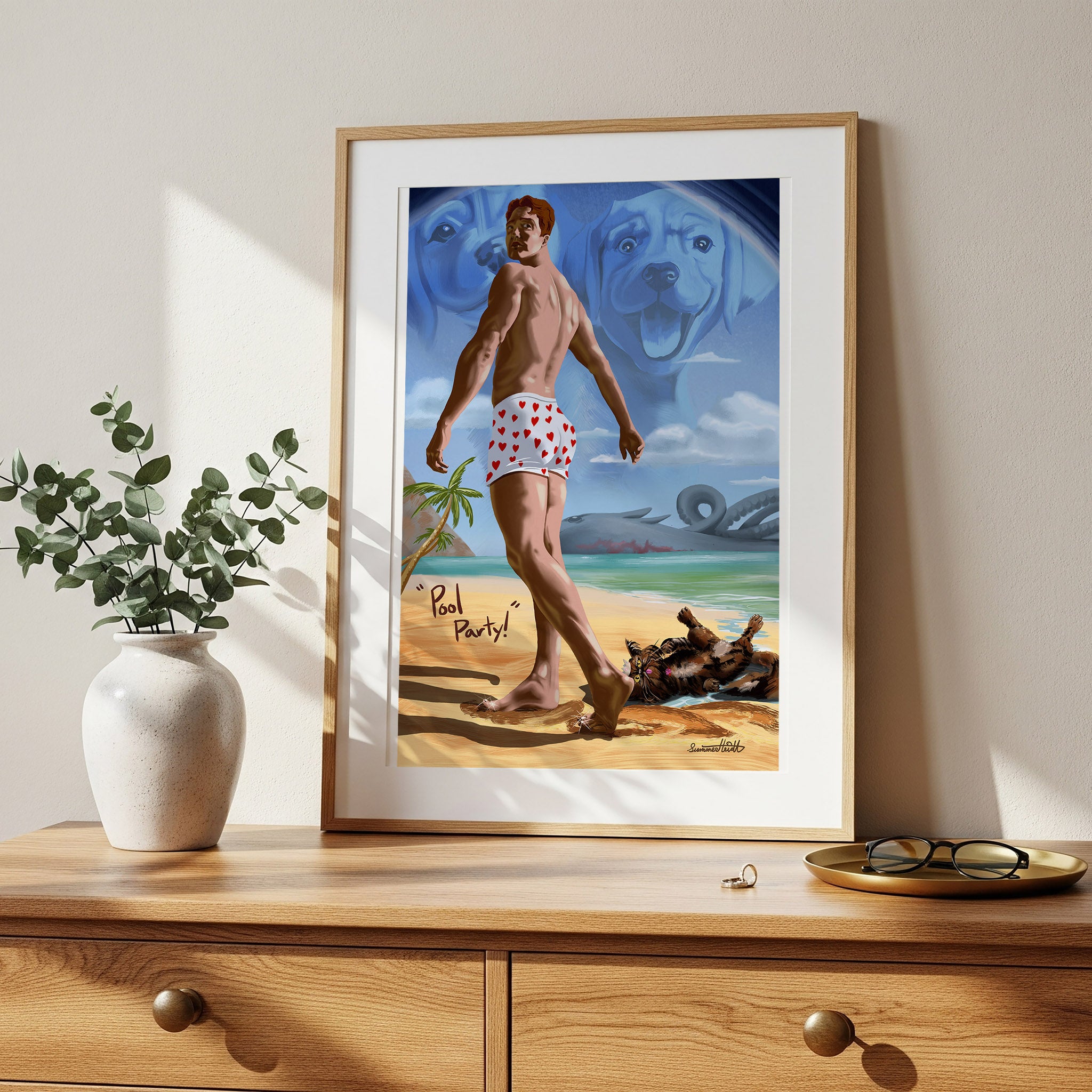 Art Print - " Pool Party!" Illustration The Gate of the Feral Gods, Dungeon Crawler Carl Book 4, Carl and Princess Donut take a refreshing swim, Princess Posse, The Donut Holes, No AI