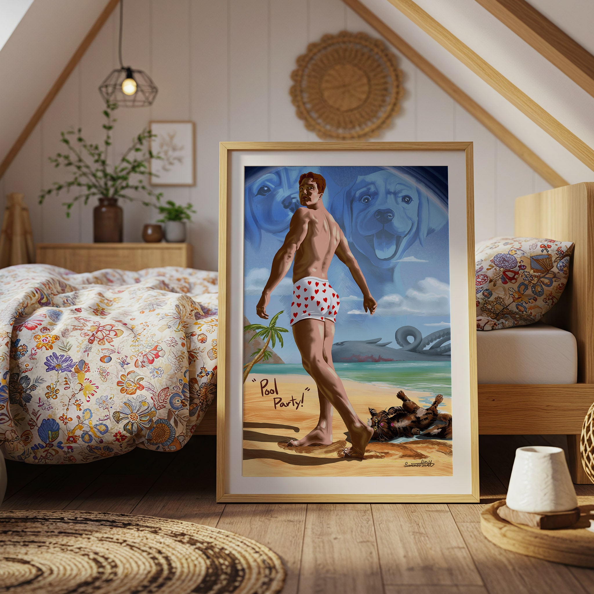 Art Print - " Pool Party!" Illustration The Gate of the Feral Gods, Dungeon Crawler Carl Book 4, Carl and Princess Donut take a refreshing swim, Princess Posse, The Donut Holes, No AI