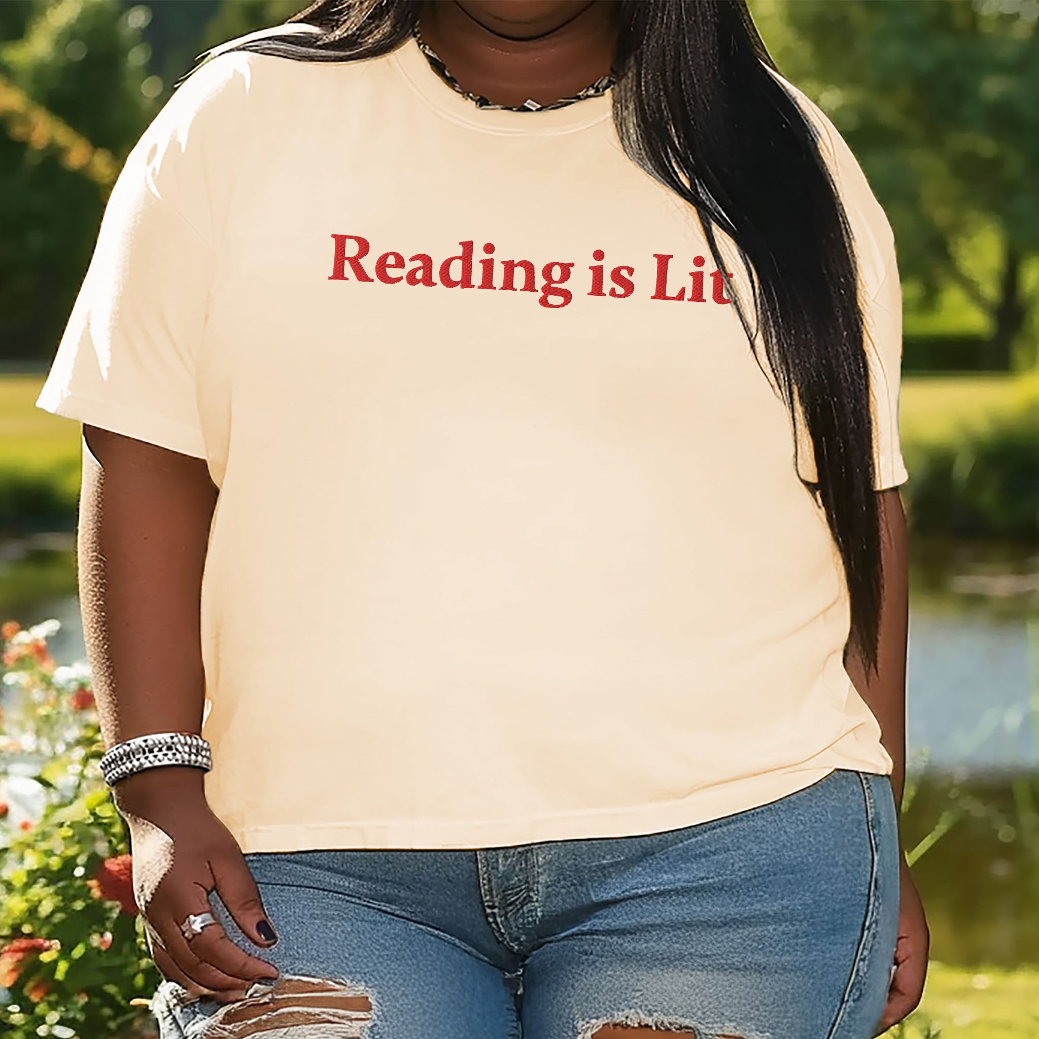 Reading is Lit Embroidered Heavyweight T-shirt