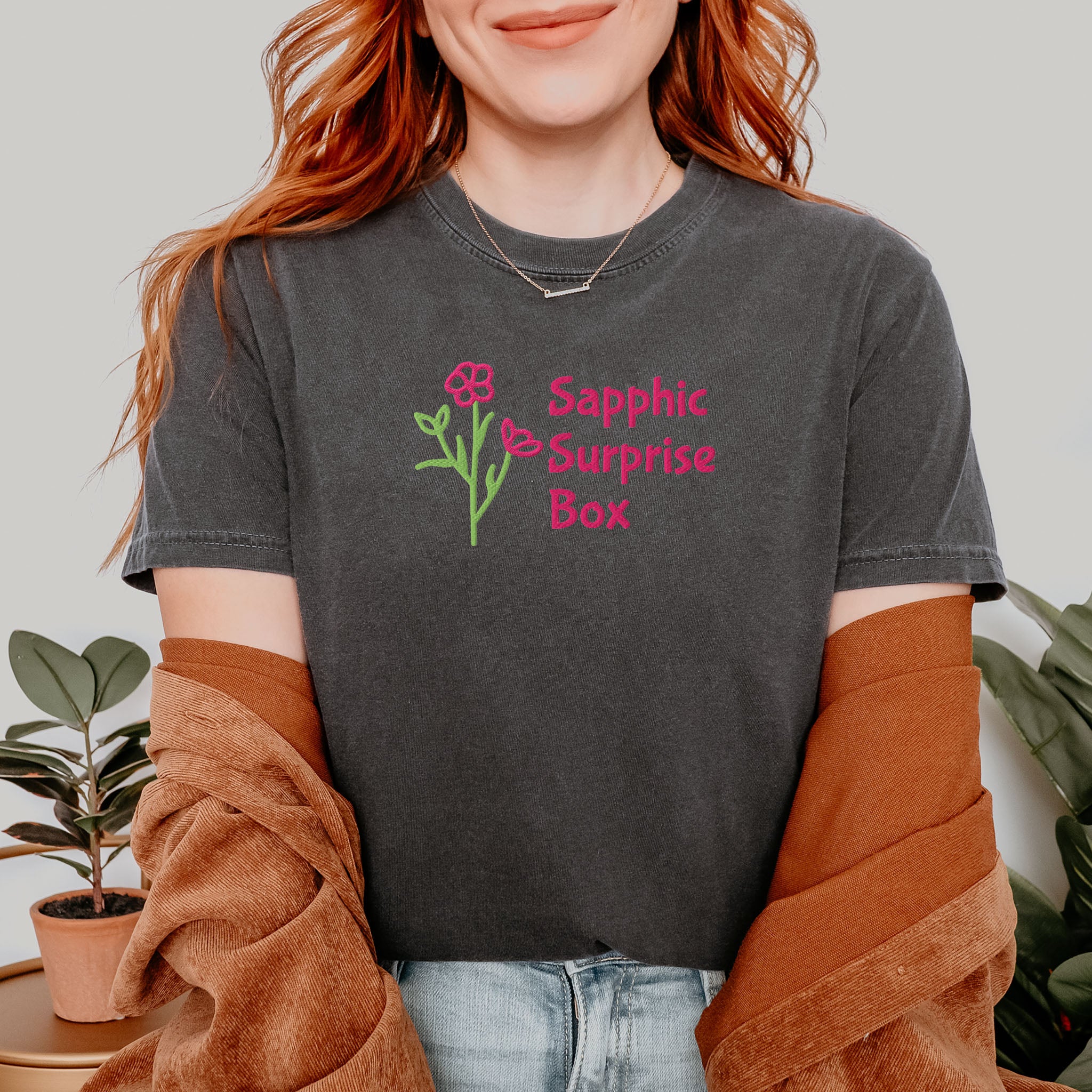Embroidered Sapphic Surprise Box Tee Spicy Romance Reader Gift Comfort Colors LGBTQ Lesbian T-shirt