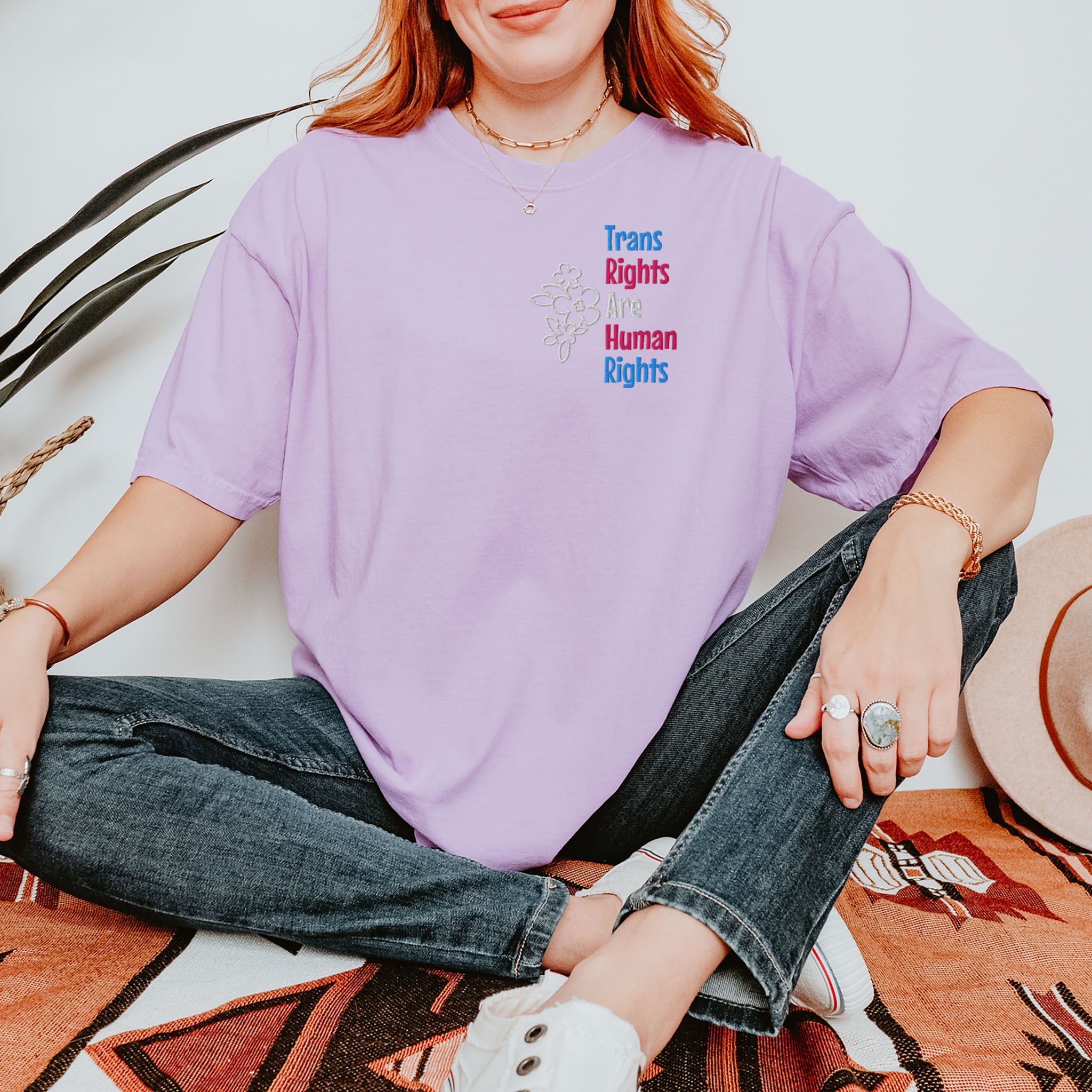 Embroidered T-shirt Trans Rights Are Human Rights Support Equality and Justice Comfort Colors Plus Sizes Available