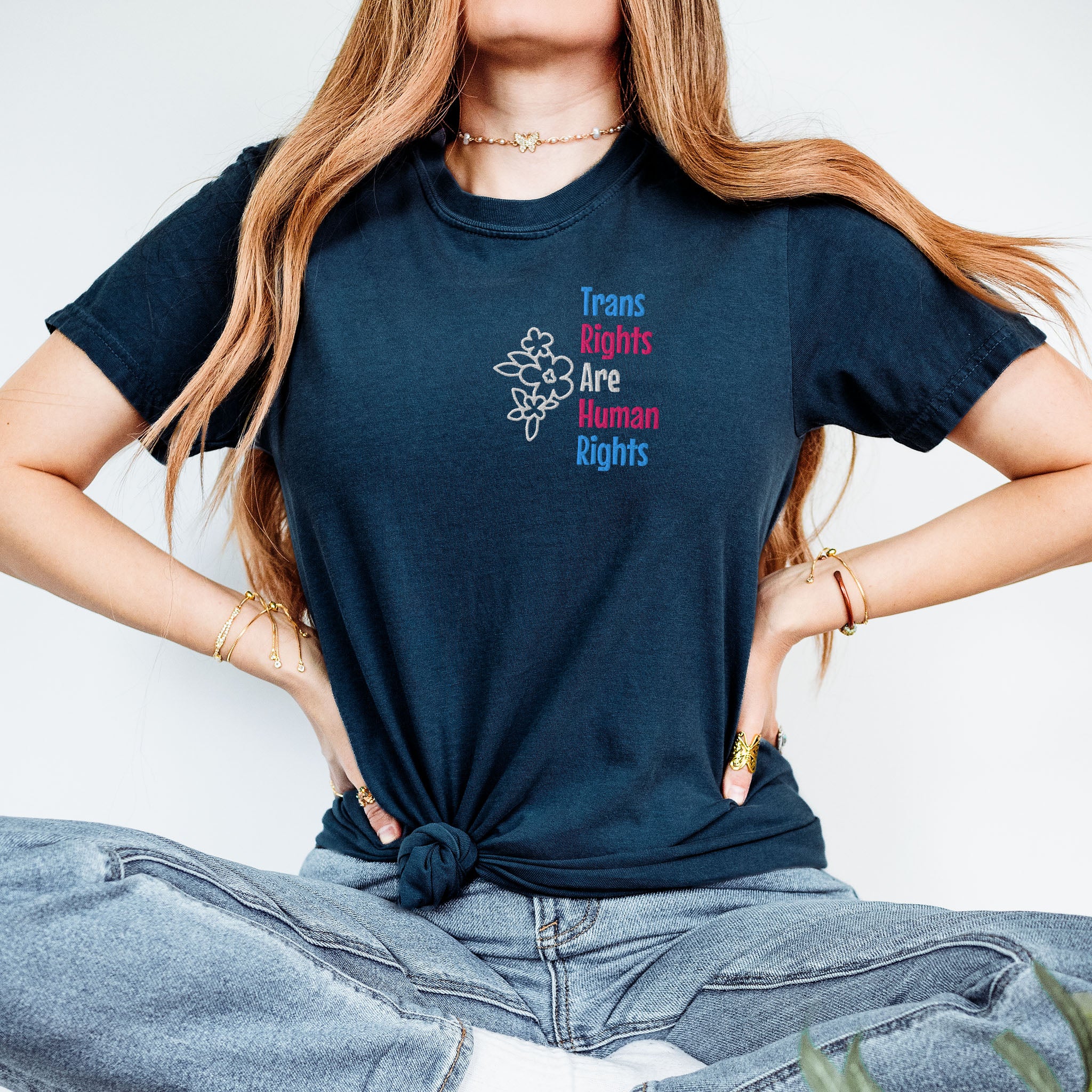 Embroidered T-shirt Trans Rights Are Human Rights Support Equality and Justice Comfort Colors Plus Sizes Available