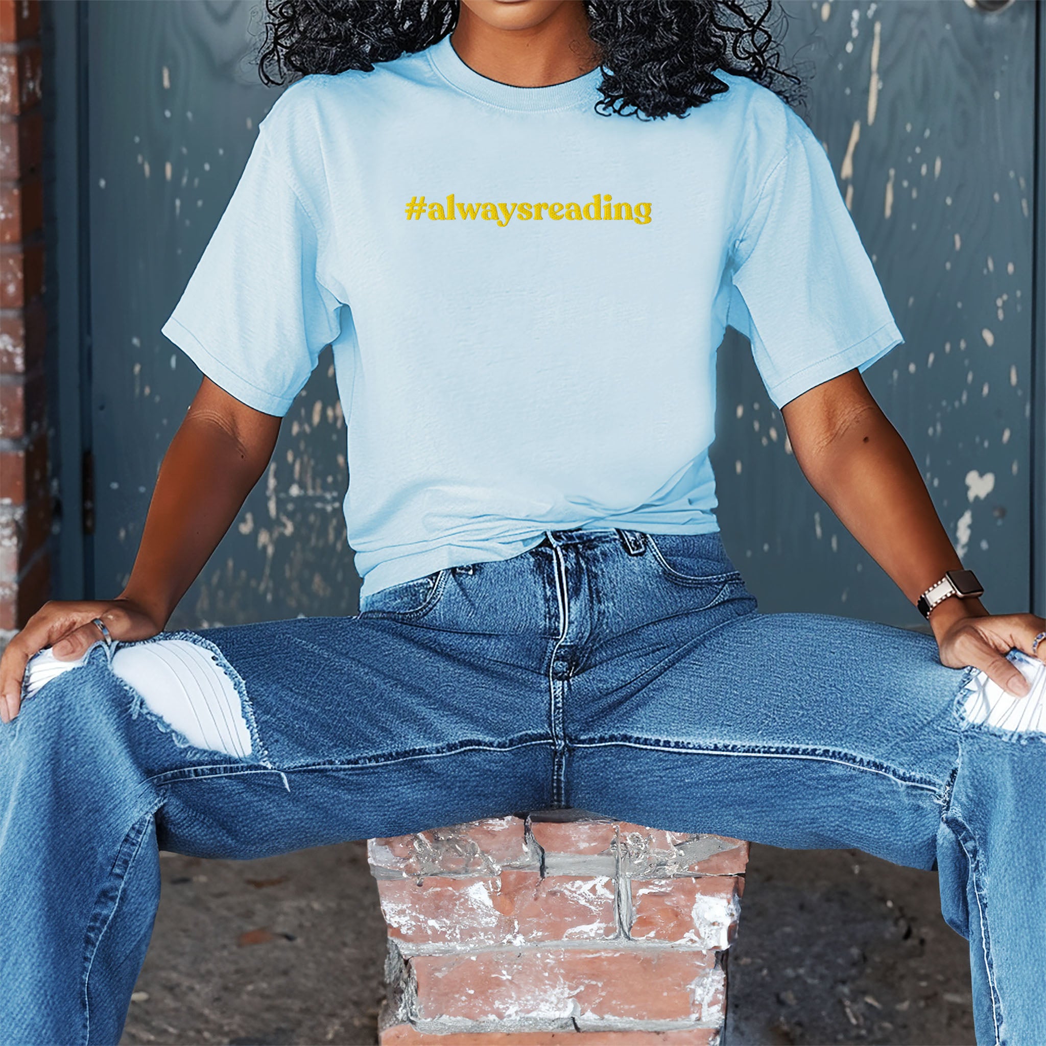 #alwaysreading Embroidered Heavyweight T-shirt