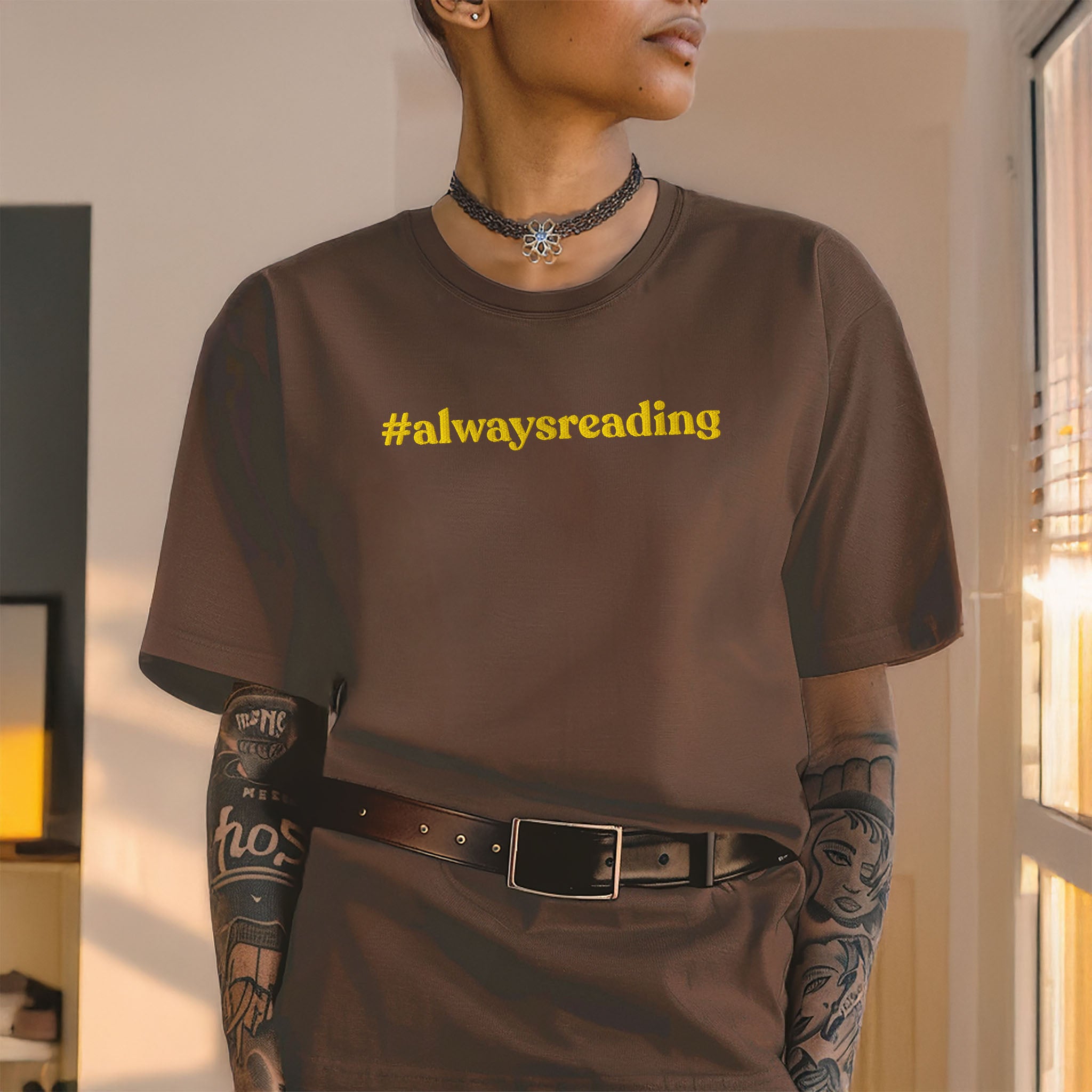 #alwaysreading Embroidered Heavyweight T-shirt