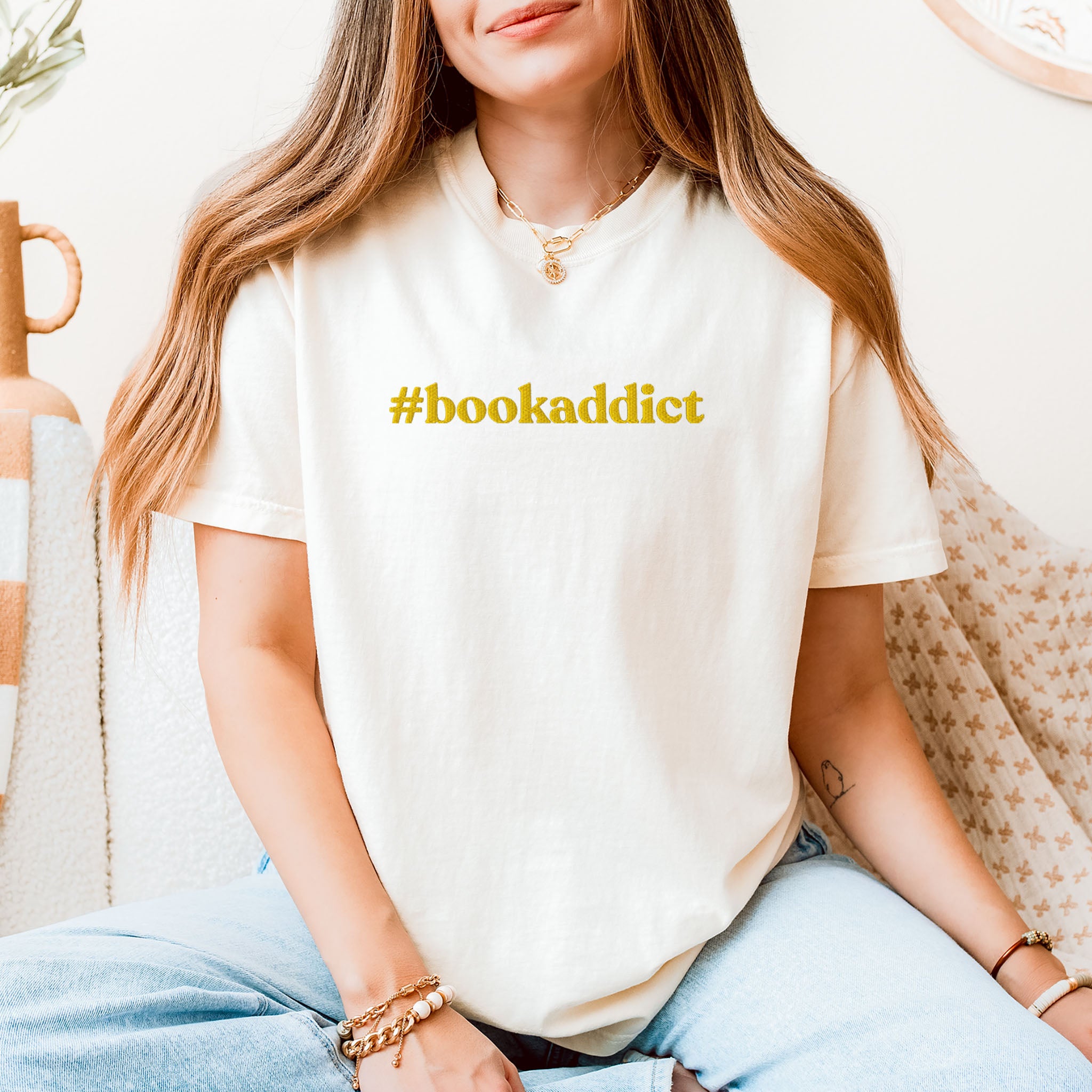 #bookaddict Embroidered Heavyweight T-shirt