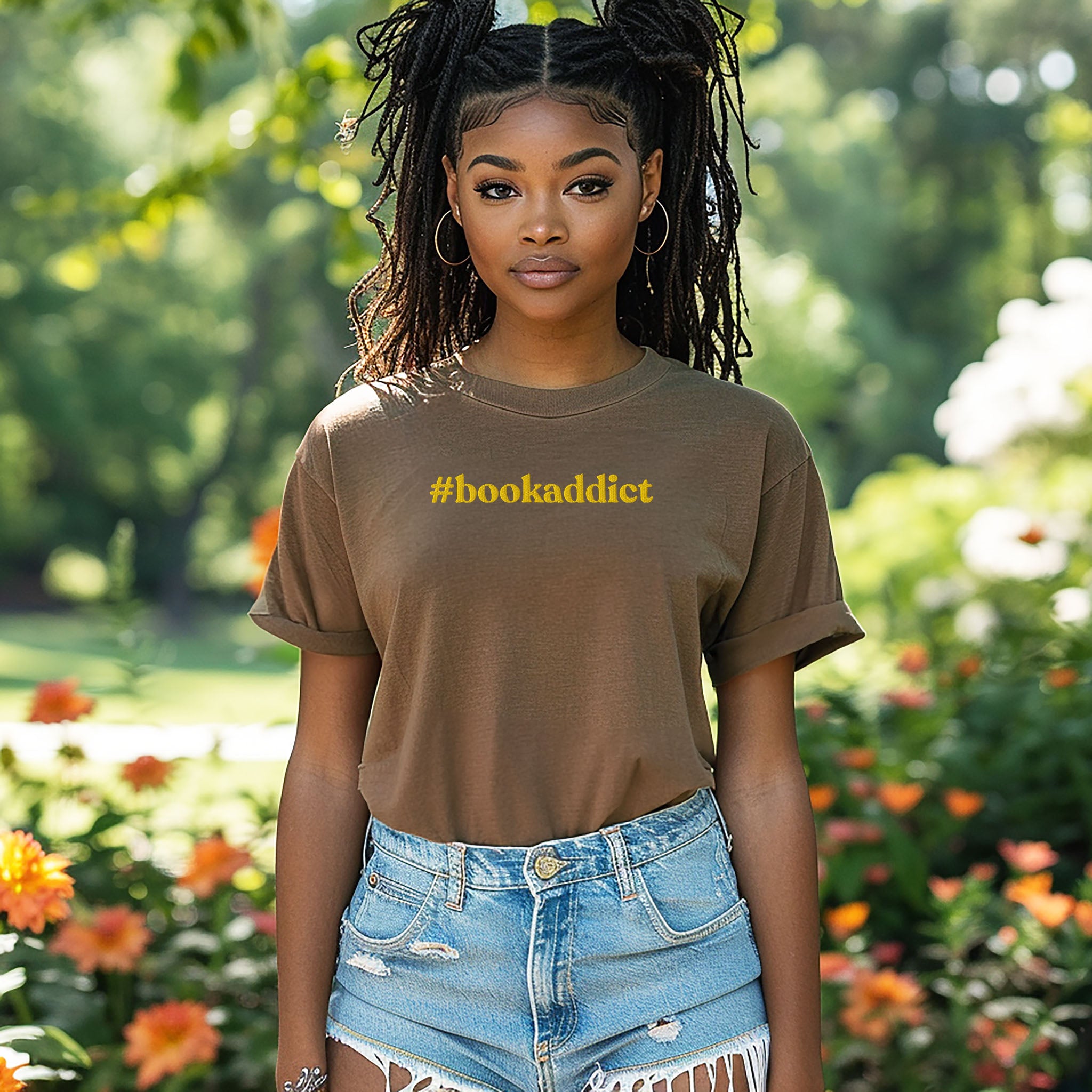 #bookaddict Embroidered Heavyweight T-shirt