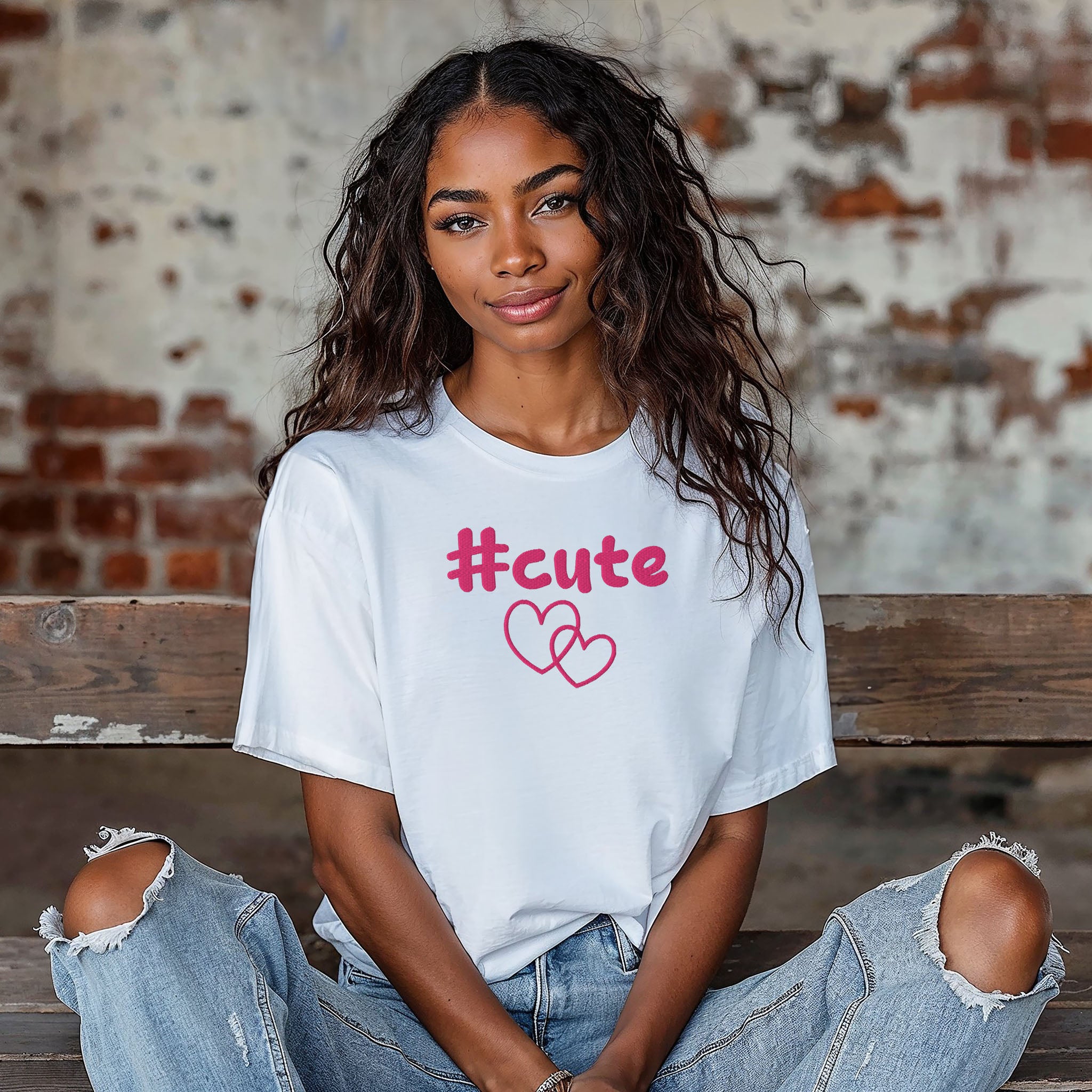 #cute Embroidered Heavyweight T-shirt