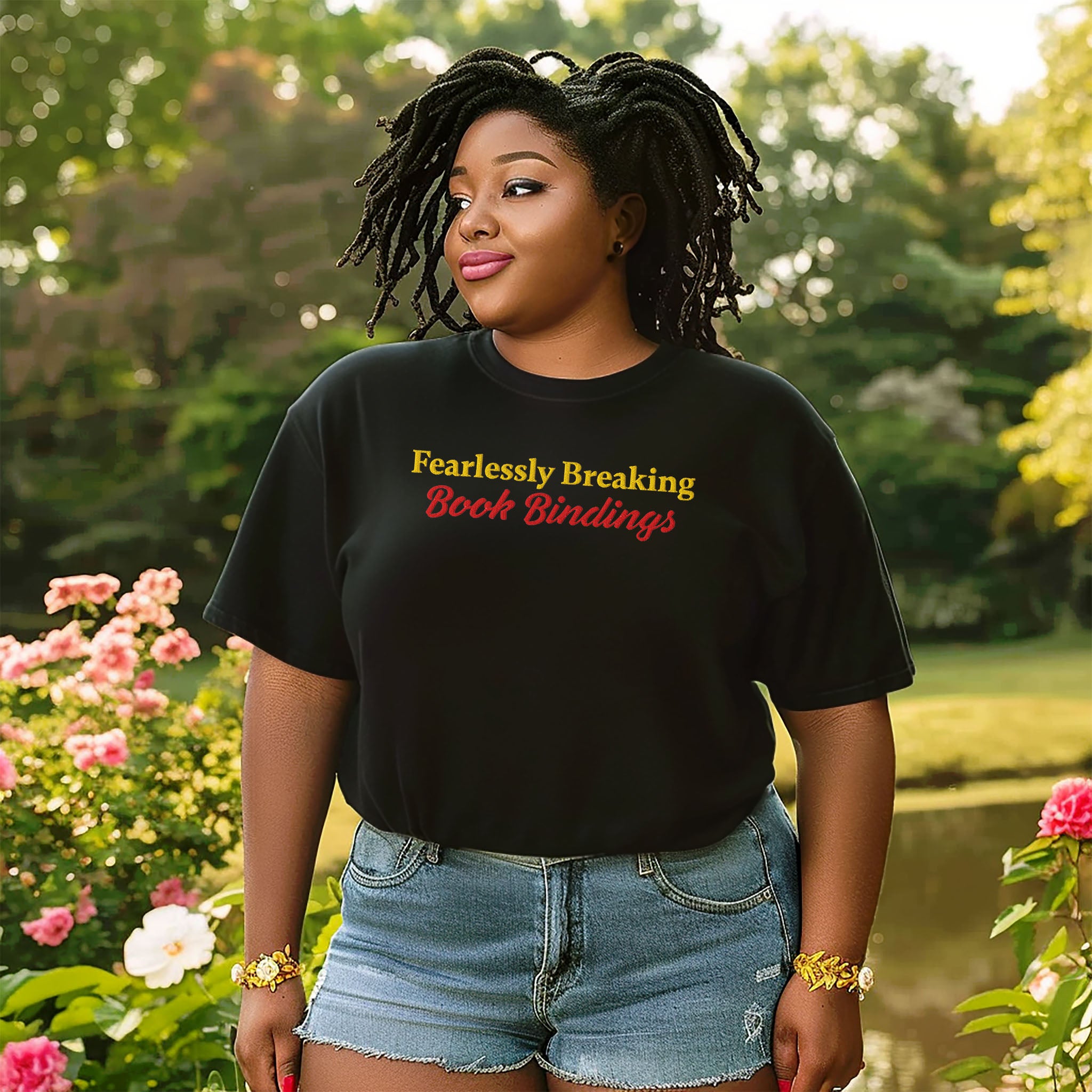Fearlessly Breaking Book Bindings Embroidered Heavyweight T-shirt