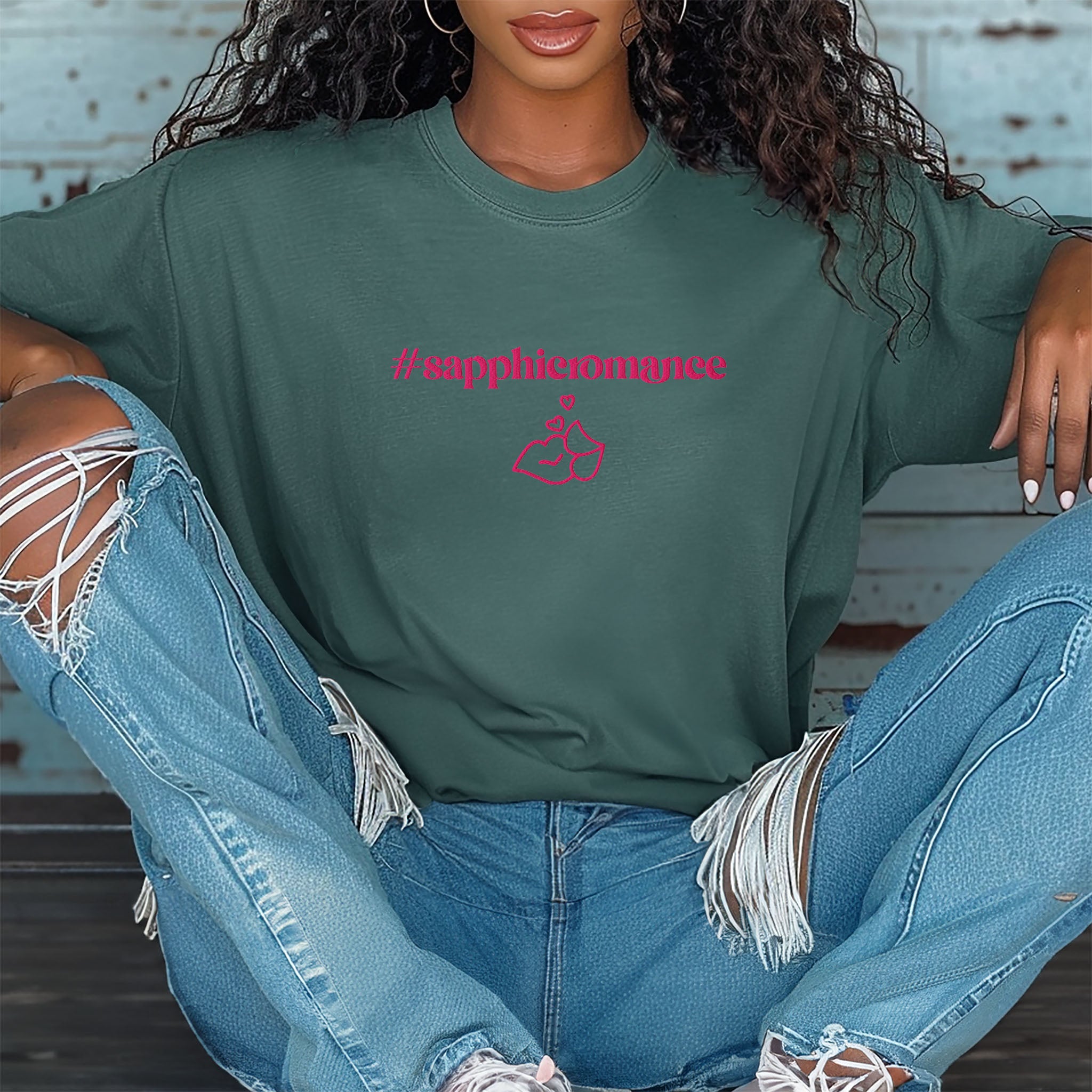 #sapphicromance Embroidered Heavyweight T-shirt